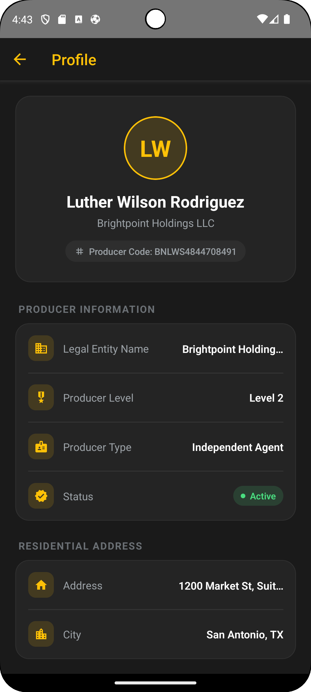 Customer portal profile screen